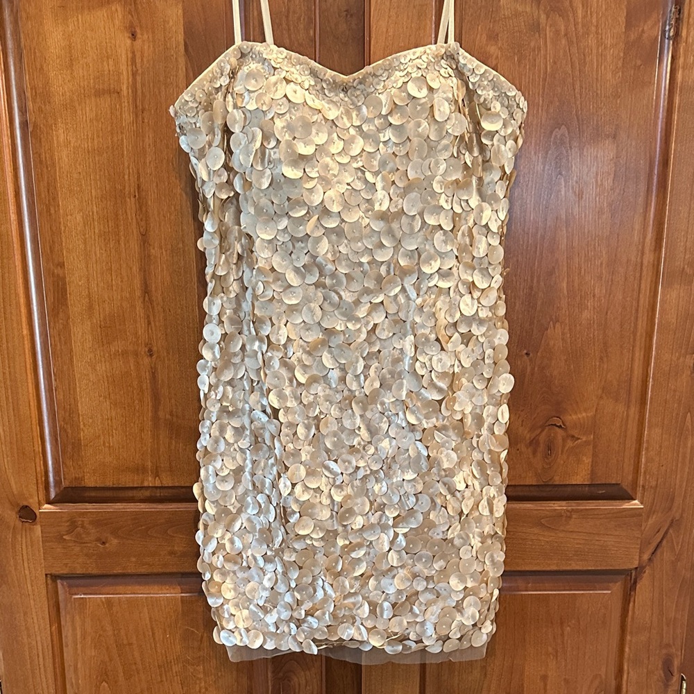 Adrianna Papell Ivory Sequin Petal Mini Dress
